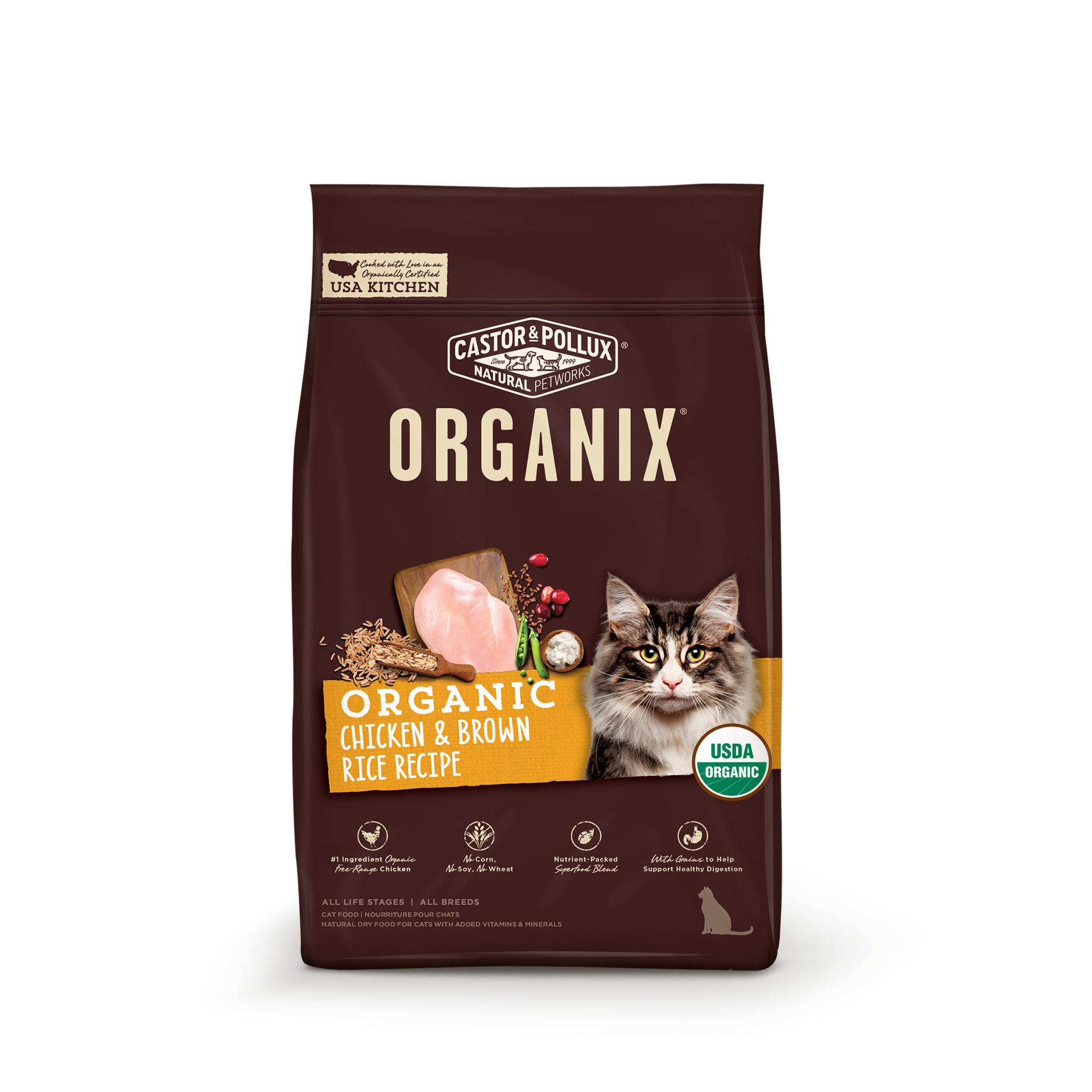 slide 1 of 4, Castor & Pollux ORGANIX Organic Chicken & Brown Rice Recipe Dry Cat Food - 10 lb Bag, 10 lb