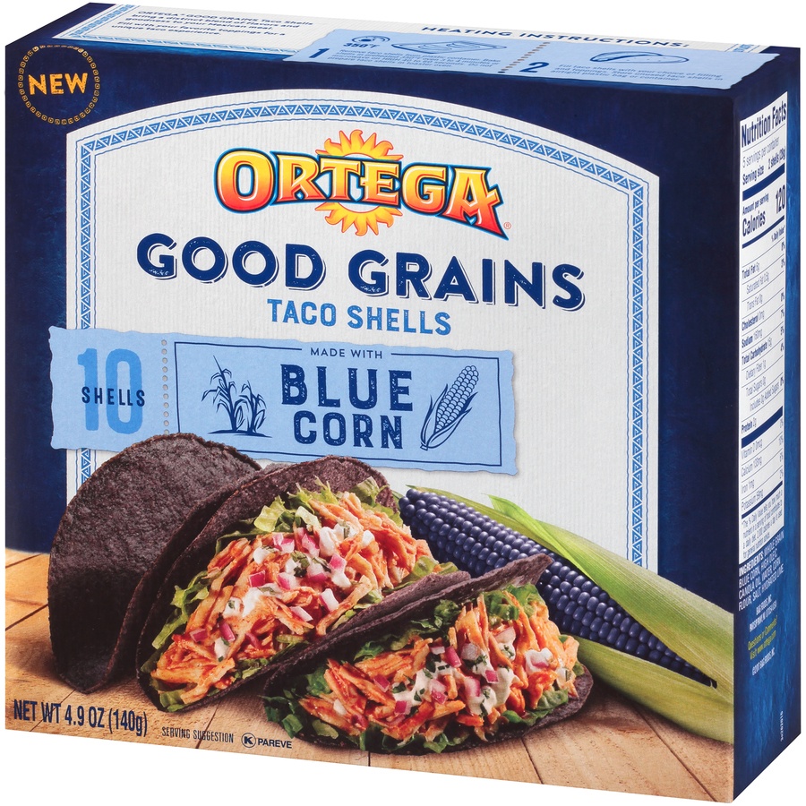 slide 3 of 8, Ortega Good Grains Taco Shells Blue Corn, 10 ct