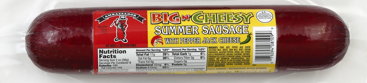 slide 5 of 5, Ambassador Big N' Cheesy Summer Sausage with Pepper Jack Cheese, 18 oz