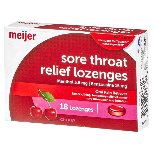 slide 8 of 29, Meijer Sore Throat Relief Lozenges Cherry, 18 ct