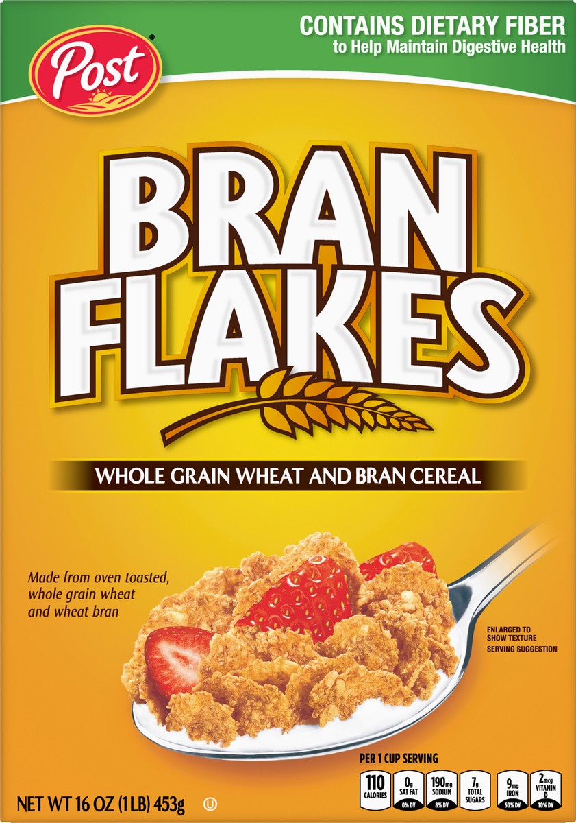 slide 7 of 11, Post Bran Flakes, Whole Grain Wheat & Bran Breakfast Cereal, Excellent Source of Fiber, 16 Ounce – 1 count, 16 oz