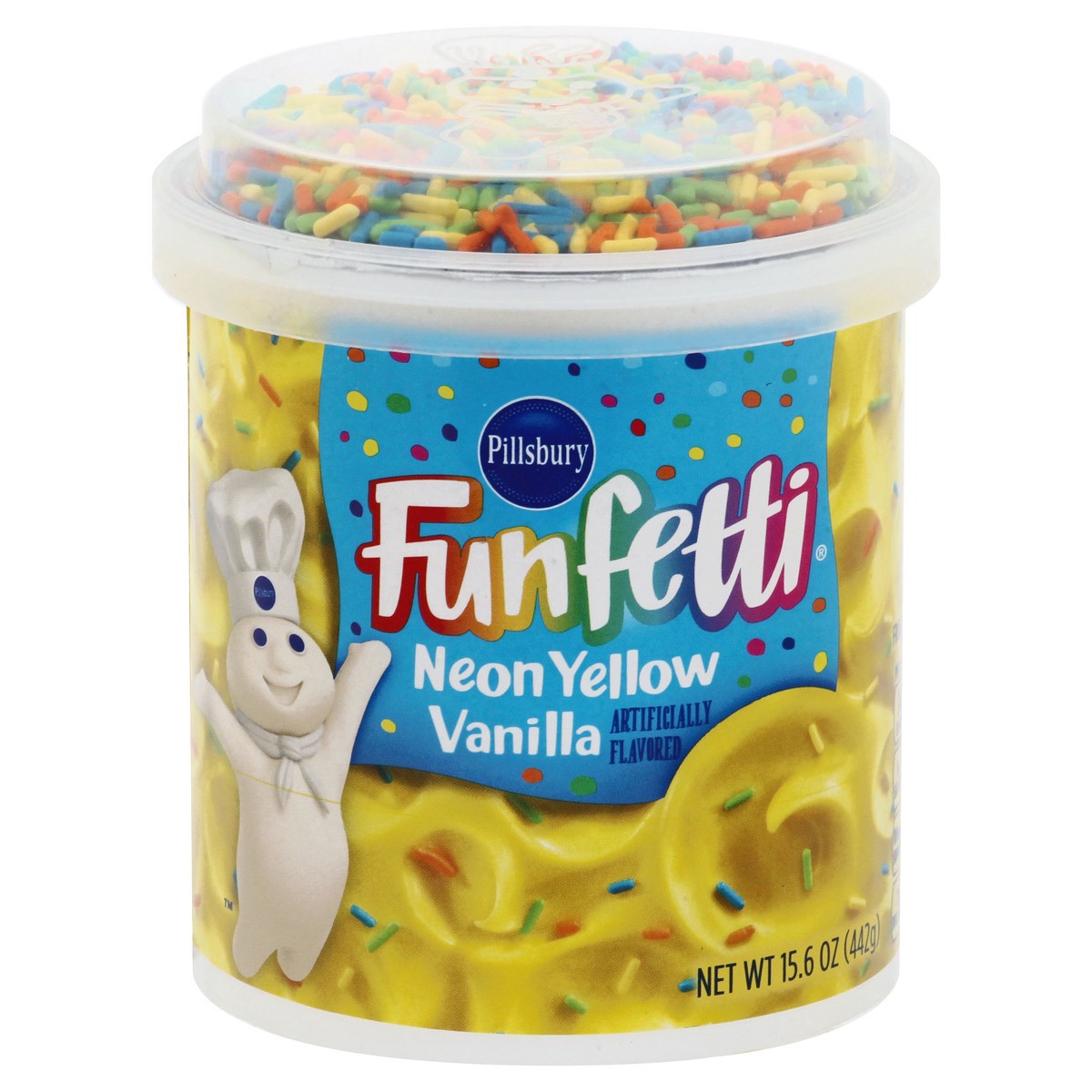 slide 1 of 13, Pillsbury Funfetti Neon Yellow Vanilla Frosting 15.6 oz, 15.6 oz