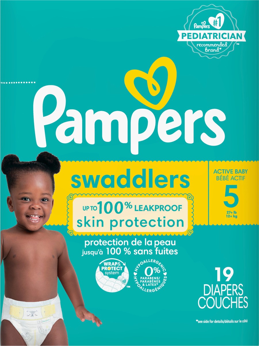 slide 3 of 9, Pampers Swaddlers Active Baby Diaper Size 5 19 Count, 19 ct