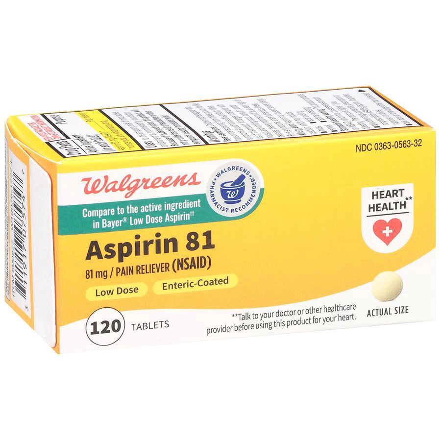 slide 5 of 5, Walgreens Low Dose Aspirin Pain Reliever Enteric-Coated Tablets 81Mg, 120 ct