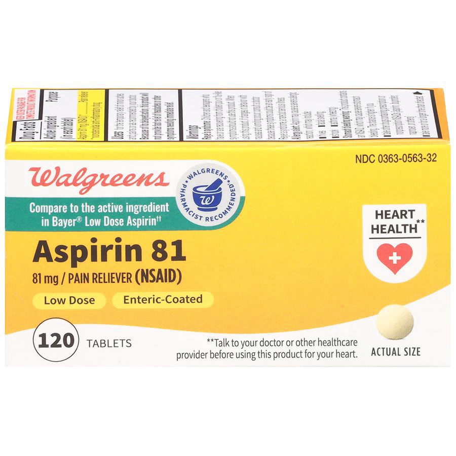 slide 1 of 5, Walgreens Low Dose Aspirin Pain Reliever Enteric-Coated Tablets 81Mg, 120 ct