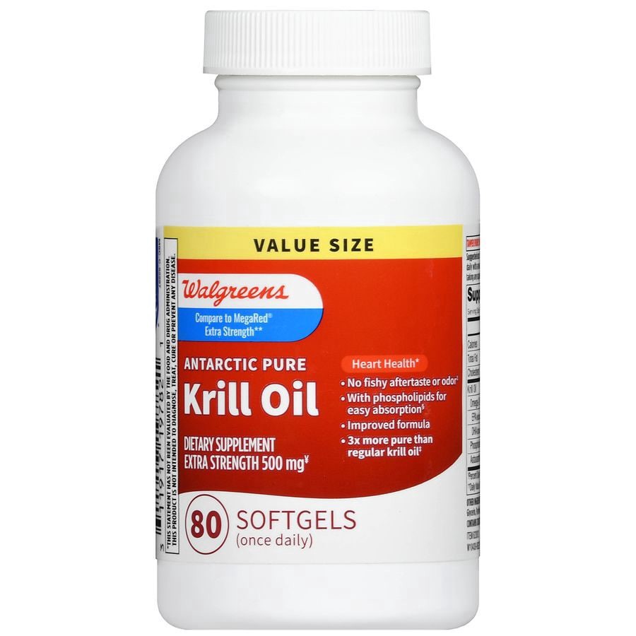 slide 2 of 5, Walgreens Extra Strength Krill Oil Omega-3 Softgels 500Mg, 80 ct
