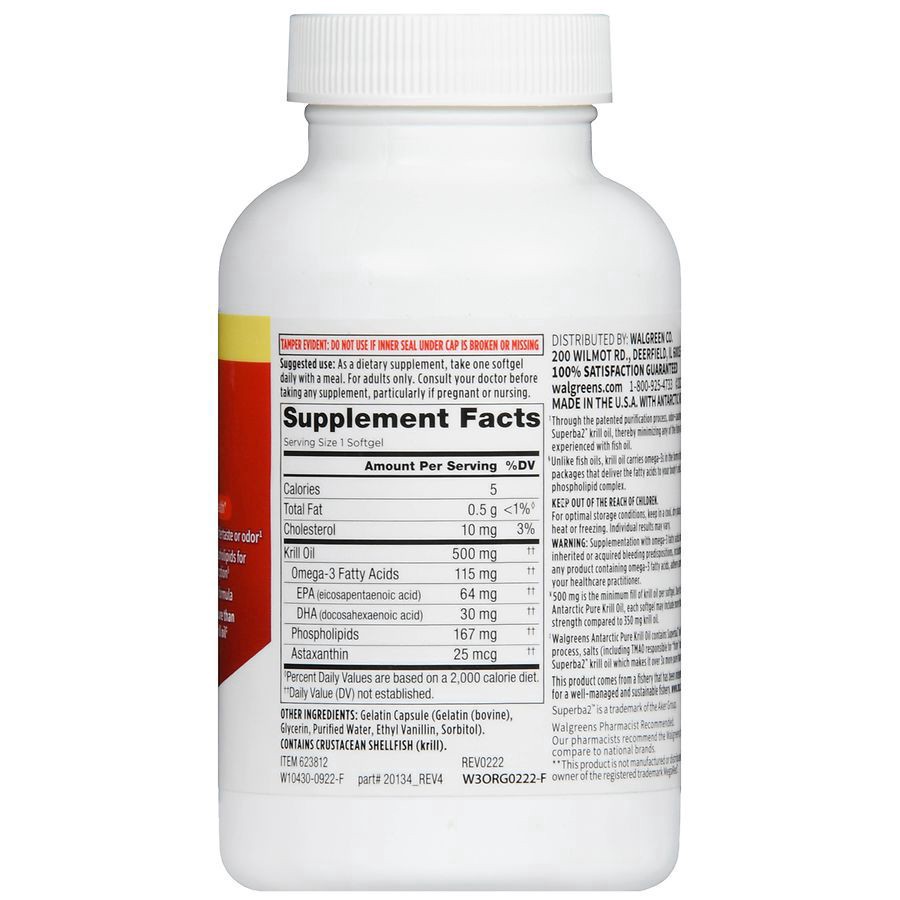 slide 4 of 5, Walgreens Extra Strength Krill Oil Omega-3 Softgels 500Mg, 80 ct