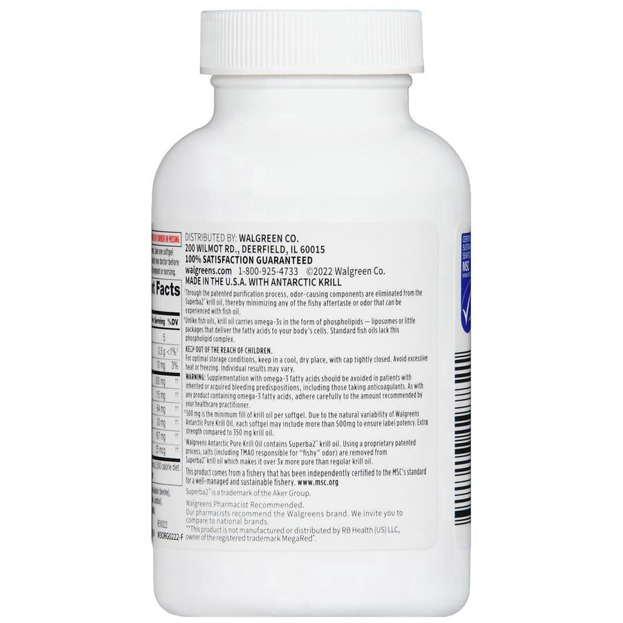 slide 3 of 5, Walgreens Extra Strength Krill Oil Omega-3 Softgels 500Mg, 80 ct