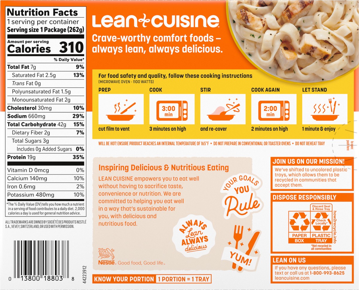 slide 6 of 9, Lean Cuisine Frozen Meal Chicken Fettuccine, Comfort Cravings Microwave Meal, Chicken Pasta Dinner, Frozen Dinner for One, 9.25 oz