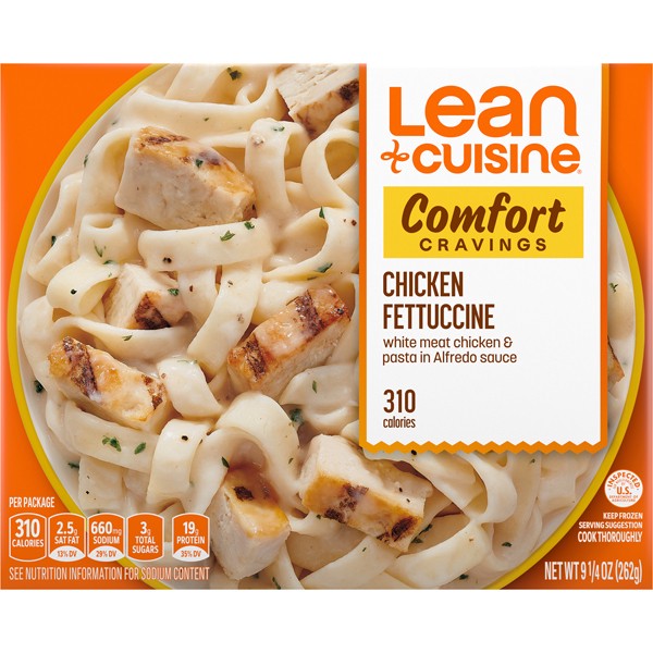 slide 1 of 9, Lean Cuisine Frozen Meal Chicken Fettuccine, Comfort Cravings Microwave Meal, Chicken Pasta Dinner, Frozen Dinner for One, 9.25 oz