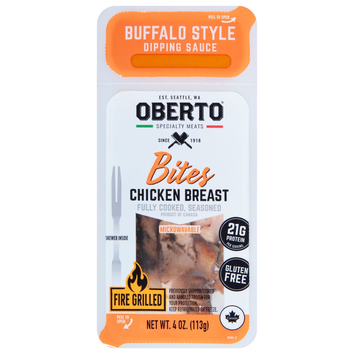 slide 9 of 14, Oberto Bites Buffalo Style Dipping Sauce Fire Grilled Buffalo Style Chicken Breast 4 oz, 4 oz