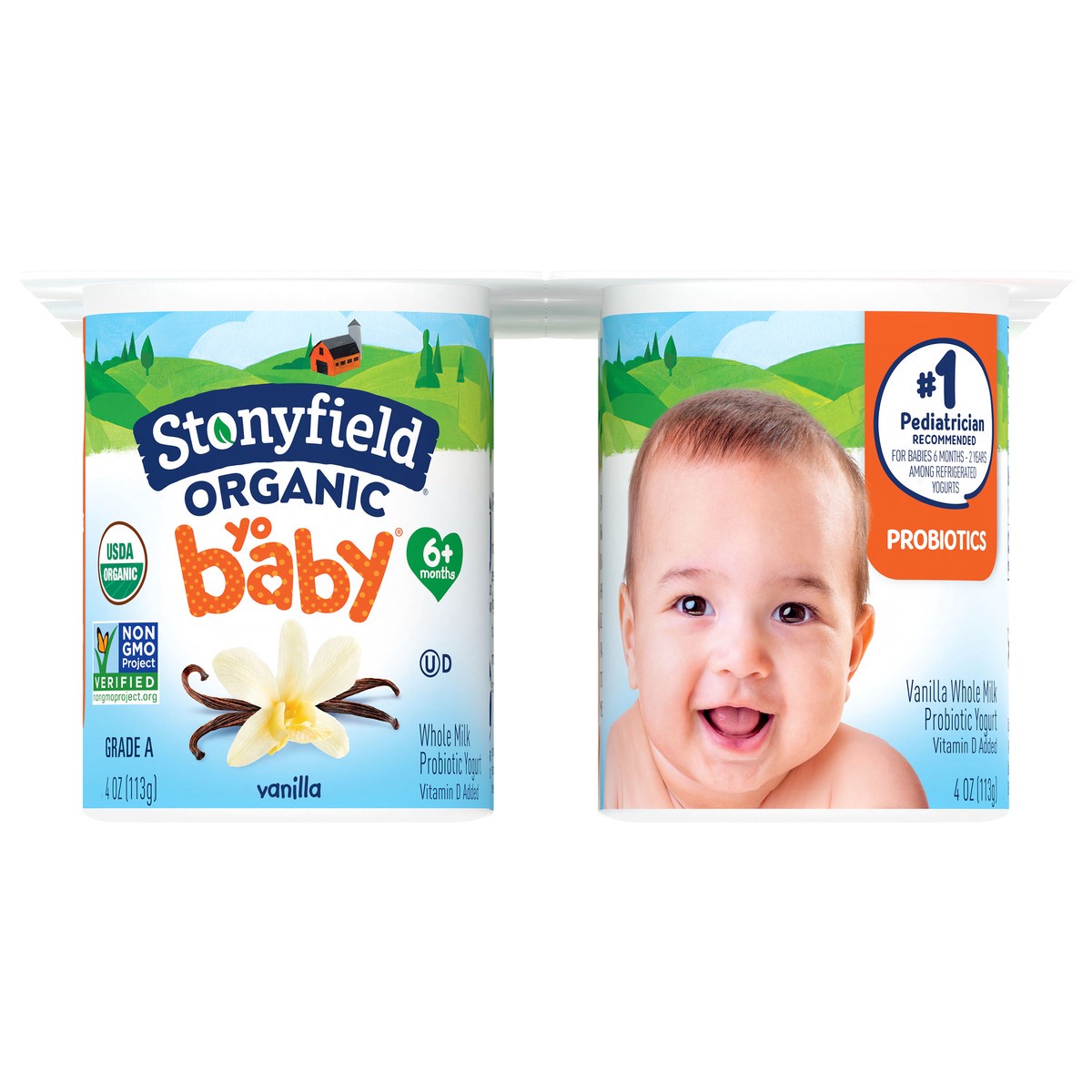 slide 1 of 5, Stonyfield Organic YoBaby Whole Milk 6+ Months Vanilla Yogurt with Probiotics 6 - 4 oz Cups, 6 ct