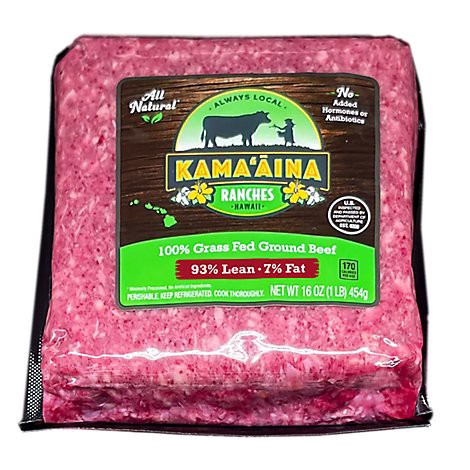 slide 1 of 1, Kama'aina Ranches Ground Beef Brick 93/7 Grass Fed 16 Oz - 16 OZ, 16 oz