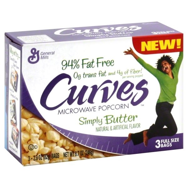 slide 1 of 1, Curves Microwave Popcorn, Simply Butter, 3 ct