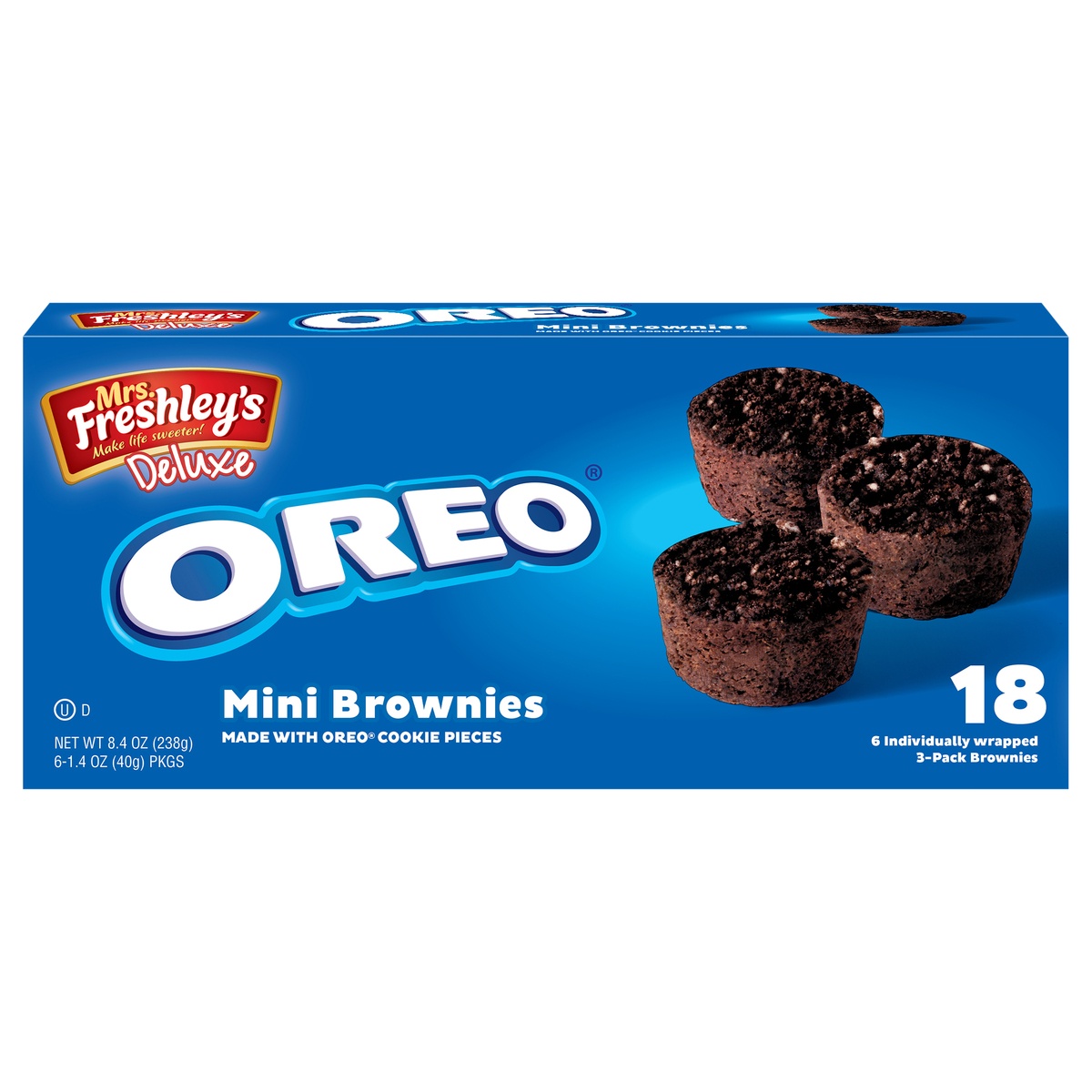 slide 1 of 1, Mrs. Freshley's® Deluxe Oreo® Mini Brownies 18 ct Box, 6 ct