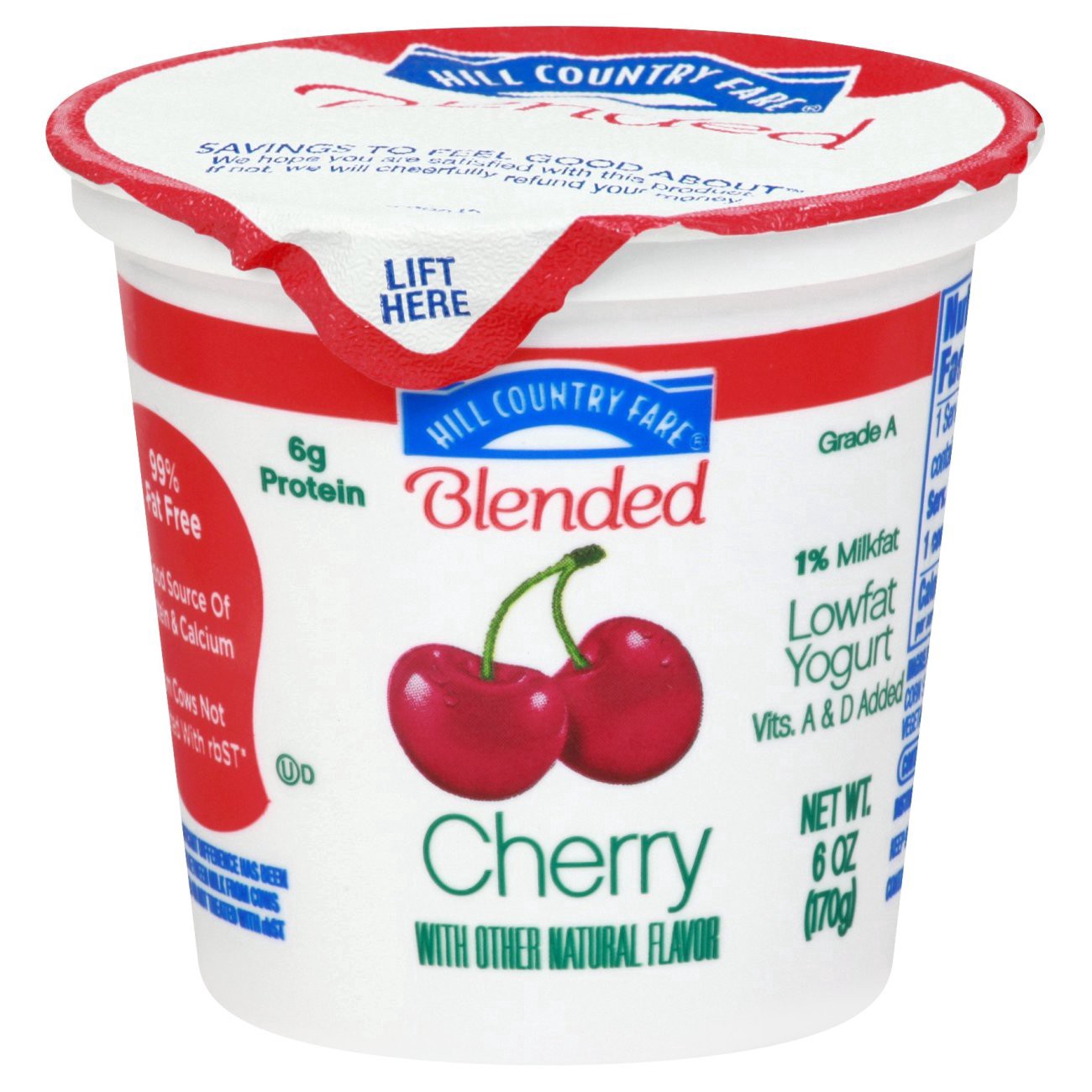 slide 1 of 1, Hill Country Fare Blended Low Fat Cherry Yogurt, 6 oz