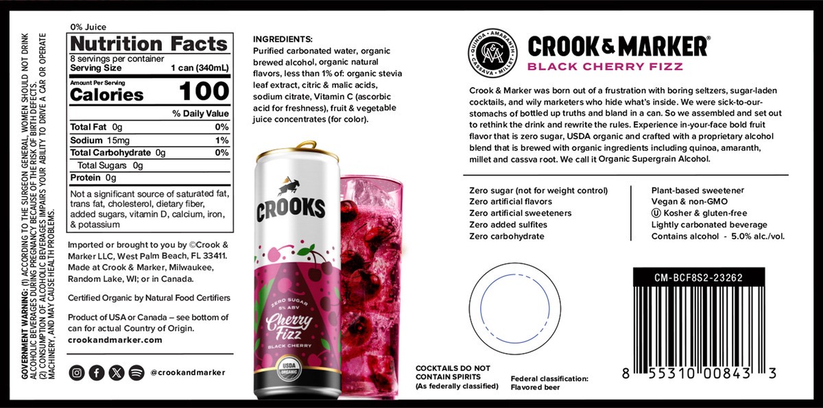 slide 6 of 12, Crooks Cherry Fizz Bubbles 11.5oz 8-Pack, 8 ct