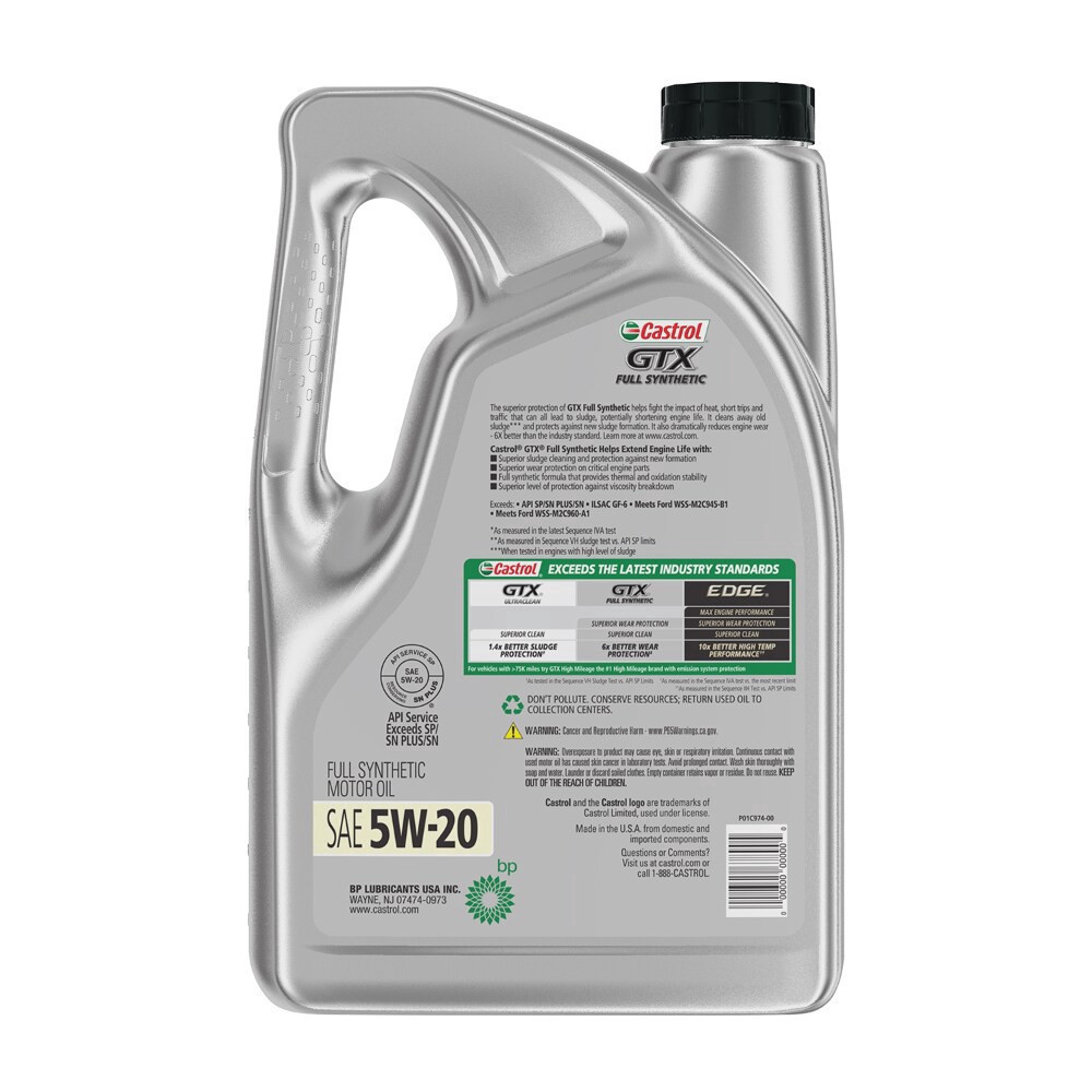 slide 3 of 3, Castrol Gtx Full Synthetic Sae 5W-20 Motor Oil, 5 qt