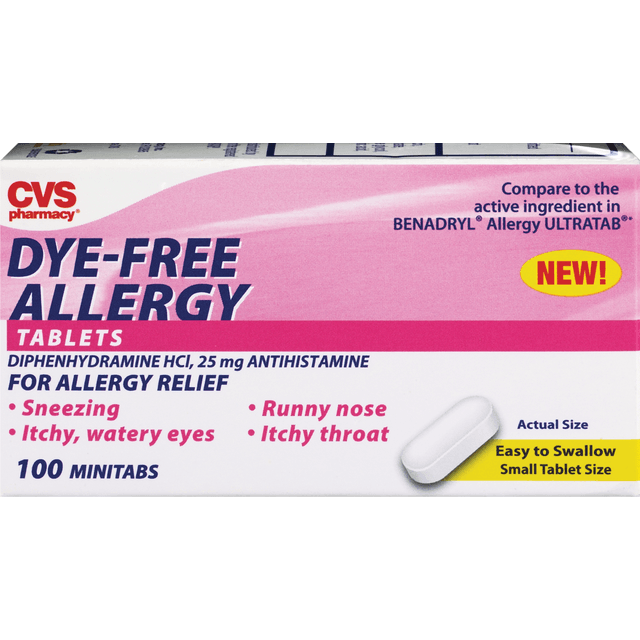 slide 1 of 1, CVS Health Dye-Free Allergy Relief Diphenhydramine Mini Tabs, 100Ct, 100 ct