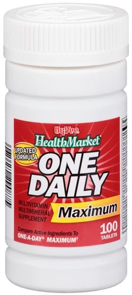 slide 1 of 1, Hy-Vee HealthMarket One Daily Maximum Multivitamin Supplement Tablets, 100 ct