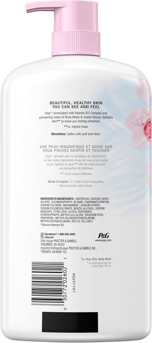 slide 3 of 3, Olay Fresh Outlast Rose Water & Sweet Nectar Body Wash, 33 FL OZ, 33 fl oz