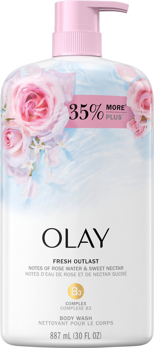 slide 2 of 3, Olay Fresh Outlast Rose Water & Sweet Nectar Body Wash, 33 FL OZ, 33 fl oz