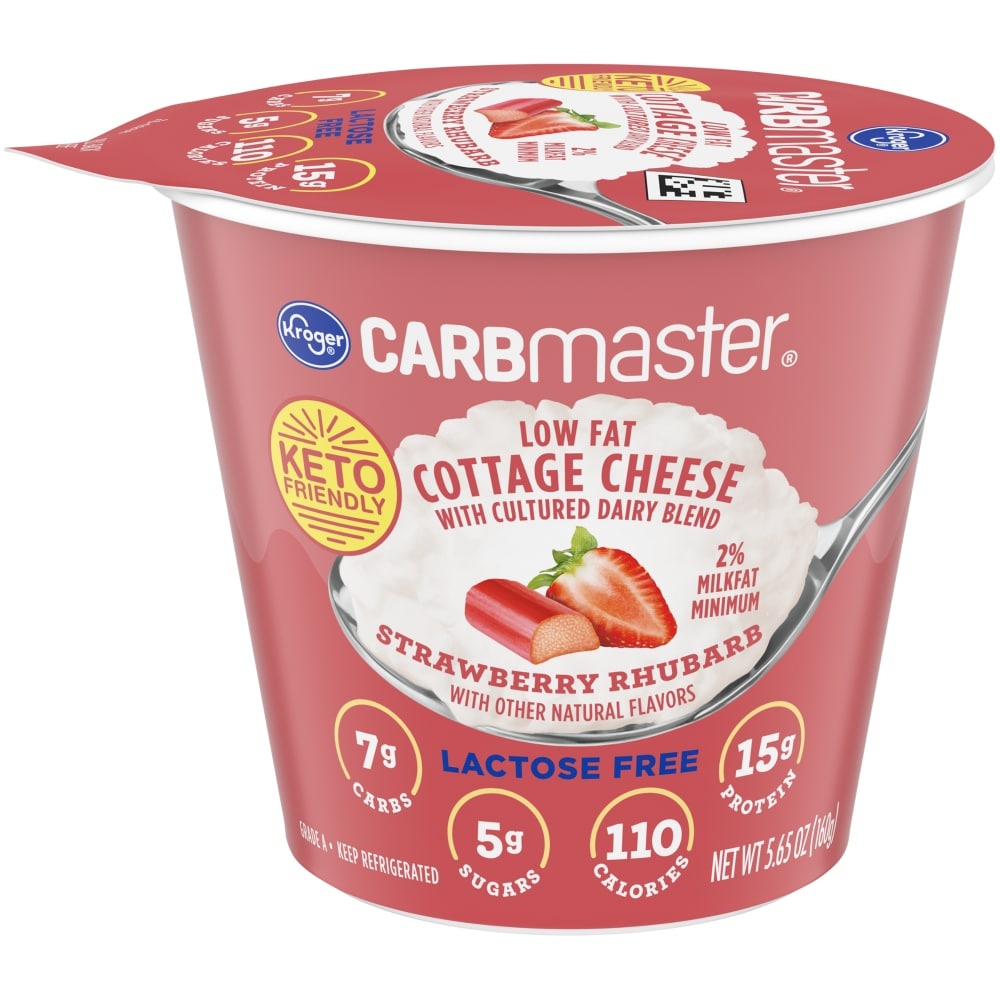 slide 1 of 1, Kroger Carbmaster Low Fat Cottage Cheese - Strawberry Rhubarb, 5.7 oz