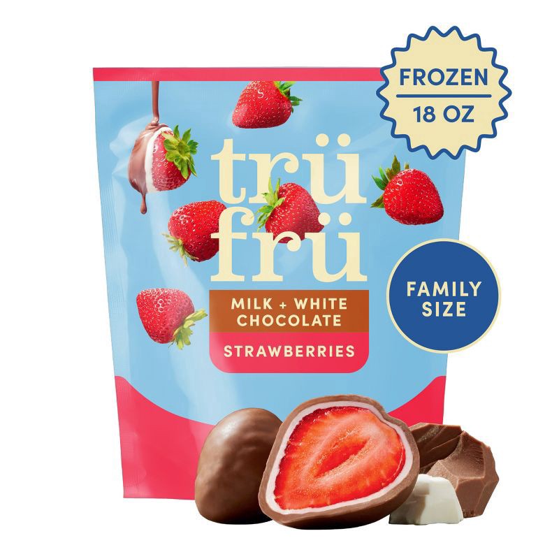 slide 2 of 2, Tru fru Frozen Fresh Strawberries in Milk & White Chocolate Resealable Pouch, 18 oz