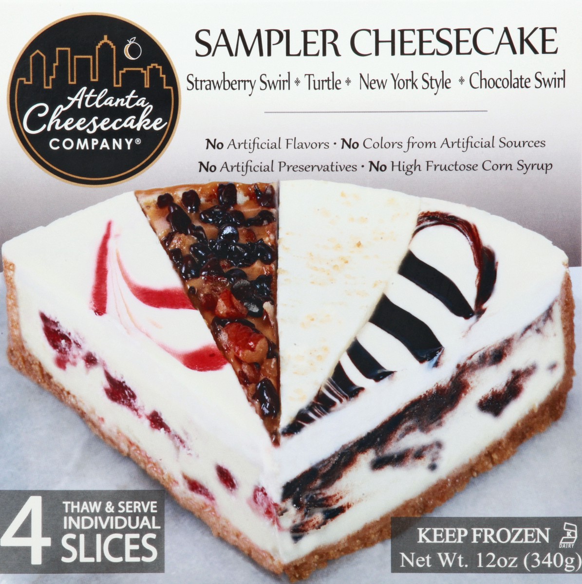 slide 1 of 13, Atlanta Cheesecake Company Assorted Sampler Cheesecake 4 ea, 12 oz