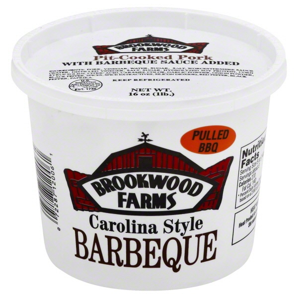 slide 1 of 1, Brookwood Farms Pork Pit Cooked with Barbeque Sauce Added, 16 oz