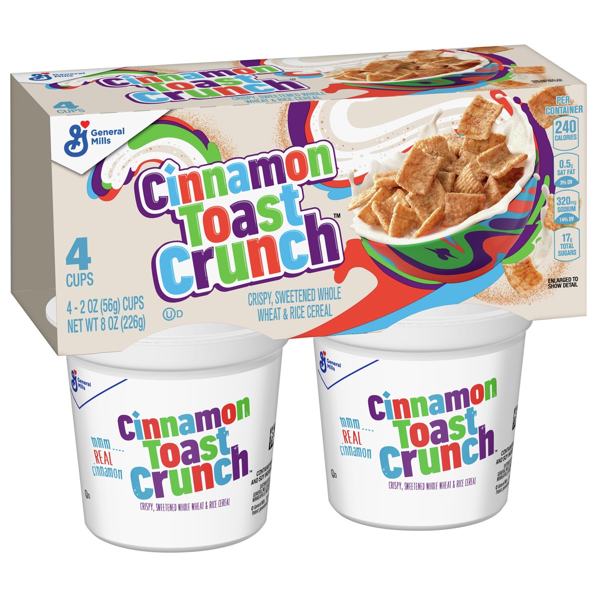 slide 7 of 9, Cinnamon Toast Crunch Breakfast Cereal, Crispy Cinnamon Cereal, Cereal Cups, 8 oz (4 Count), 4 ct