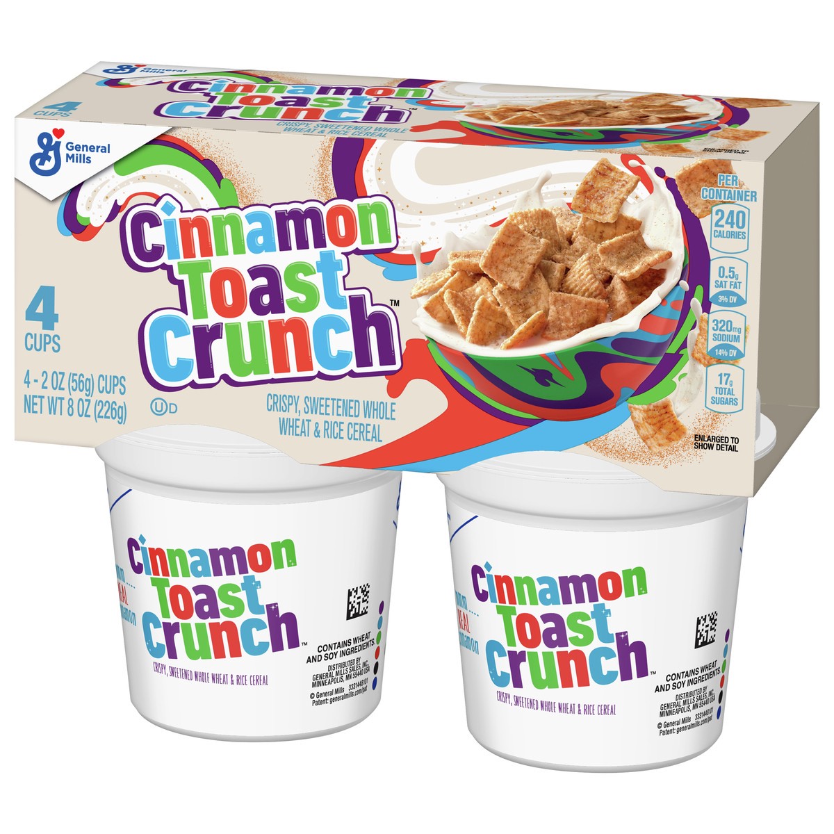 slide 8 of 9, Cinnamon Toast Crunch Breakfast Cereal, Crispy Cinnamon Cereal, Cereal Cups, 8 oz (4 Count), 4 ct