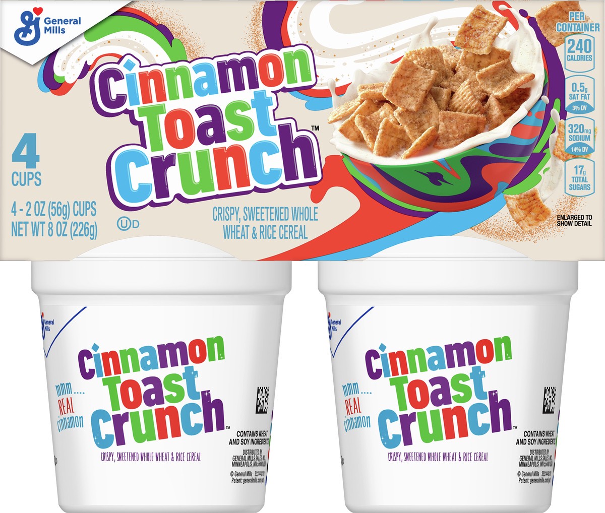 slide 3 of 9, Cinnamon Toast Crunch Breakfast Cereal, Crispy Cinnamon Cereal, Cereal Cups, 8 oz (4 Count), 4 ct
