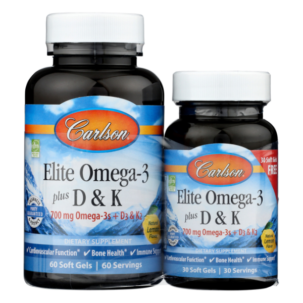 slide 1 of 1, Carlson Elite Omega 3+D&K, 60+, 1 ct