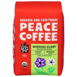 Peace Coffee Whole Bean Light Roast Signature Blend Morning Glory Coffee 12 oz