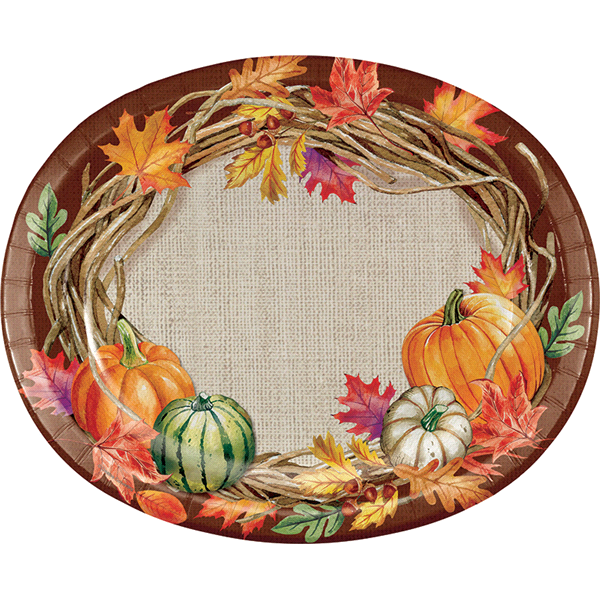 slide 1 of 1, Creative Converting Harvest Wreath Oval Platter, 8 ct