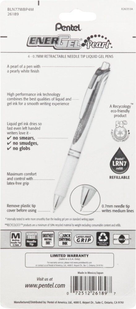 slide 3 of 4, Pentel EnerGel Pearl Retractable Liquid Gel Pens, 4 ct