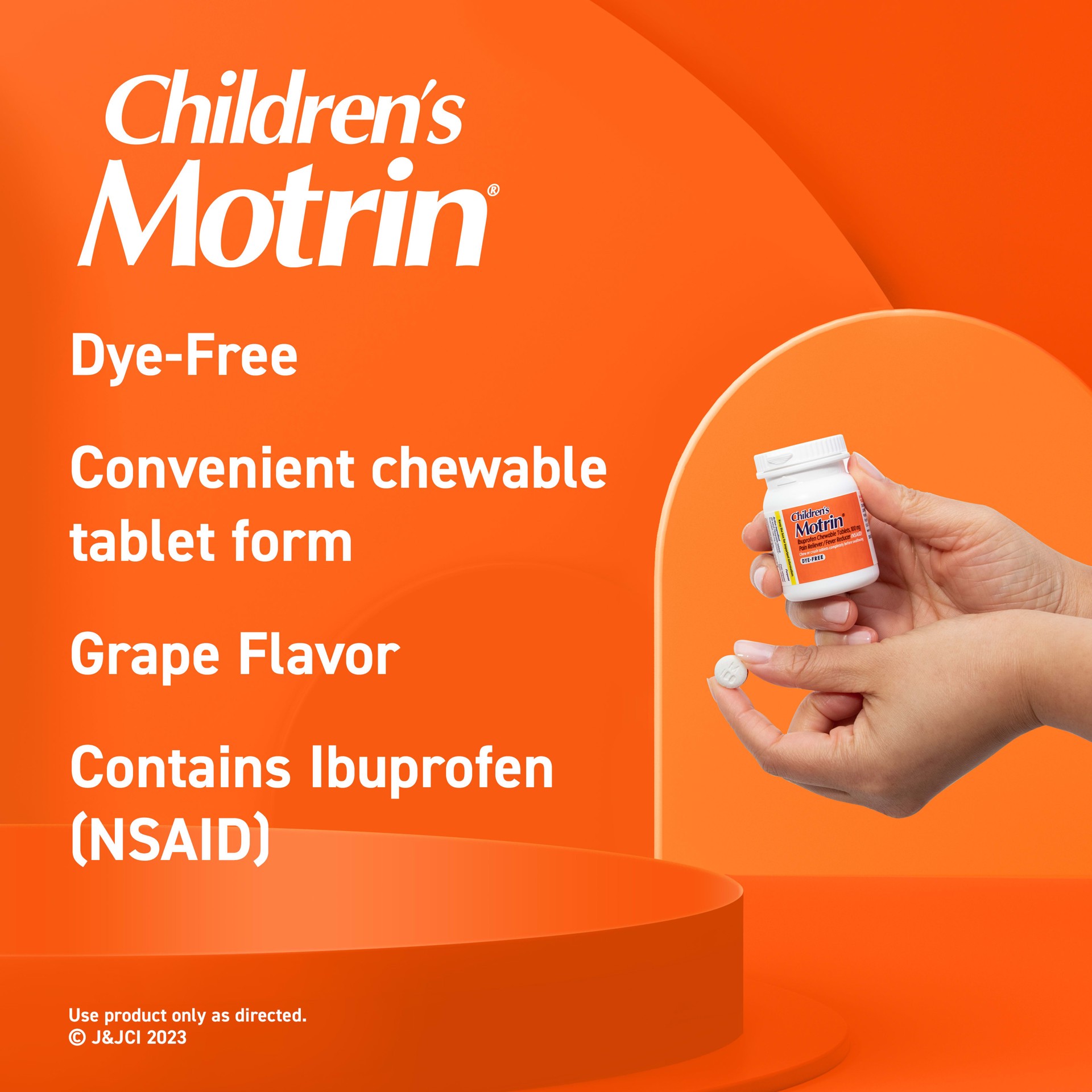 slide 7 of 9, Children's Motrin Dye-Free Ibuprofen Chewable Tablets, Grape, 24 Ct, 24 ct