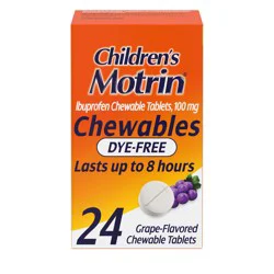 Children''s Motrin Dye-Free Ibuprofen Chewable Tablets, Grape, 24 Ct