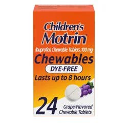 Children''s Motrin Dye-Free Ibuprofen Chewable Tablets, Grape, 24 Ct