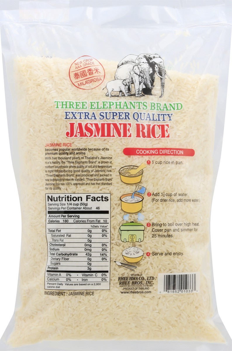 slide 2 of 12, Three Elephants Milagrosa Jasmine Rice 5 lb, 5 lb