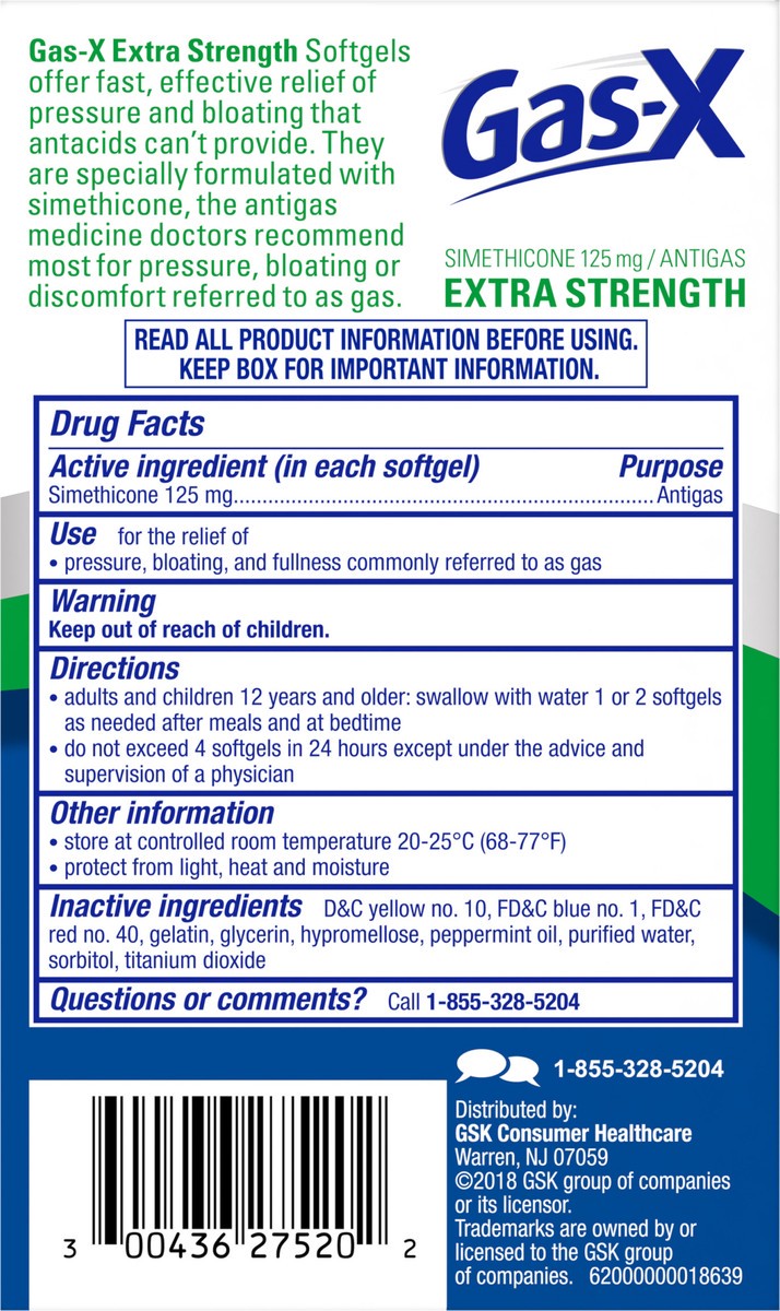 slide 7 of 9, Gas-X Extra Strength Gas Relief Softgels with Simethicone 125 mg - 20 Count, 20 ct