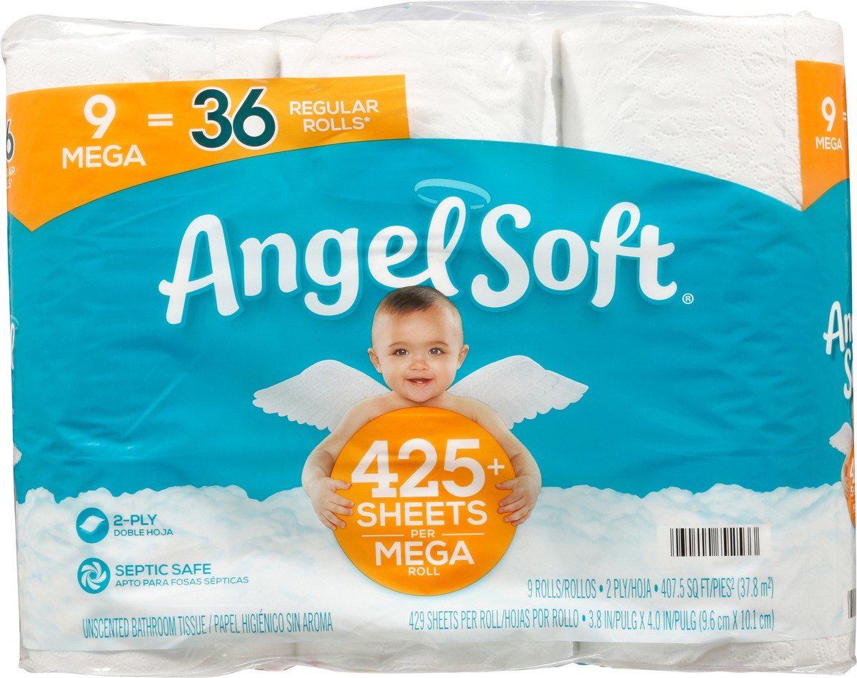 slide 2 of 11, Angel Soft 2-Ply Mega Rolls Unscented Bathroom Tissue 9 ea, 9 ct