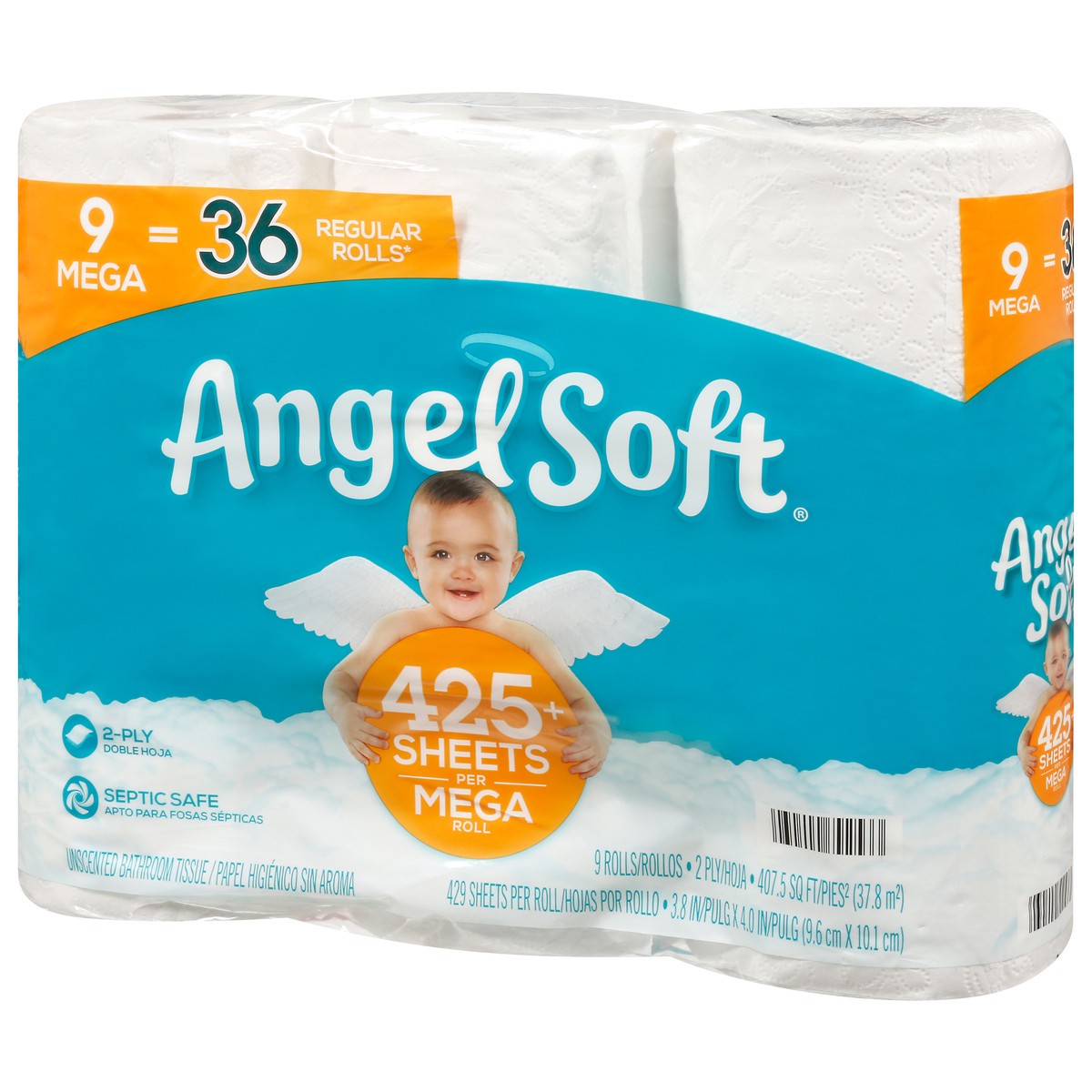 slide 3 of 11, Angel Soft 2-Ply Mega Rolls Unscented Bathroom Tissue 9 ea, 9 ct