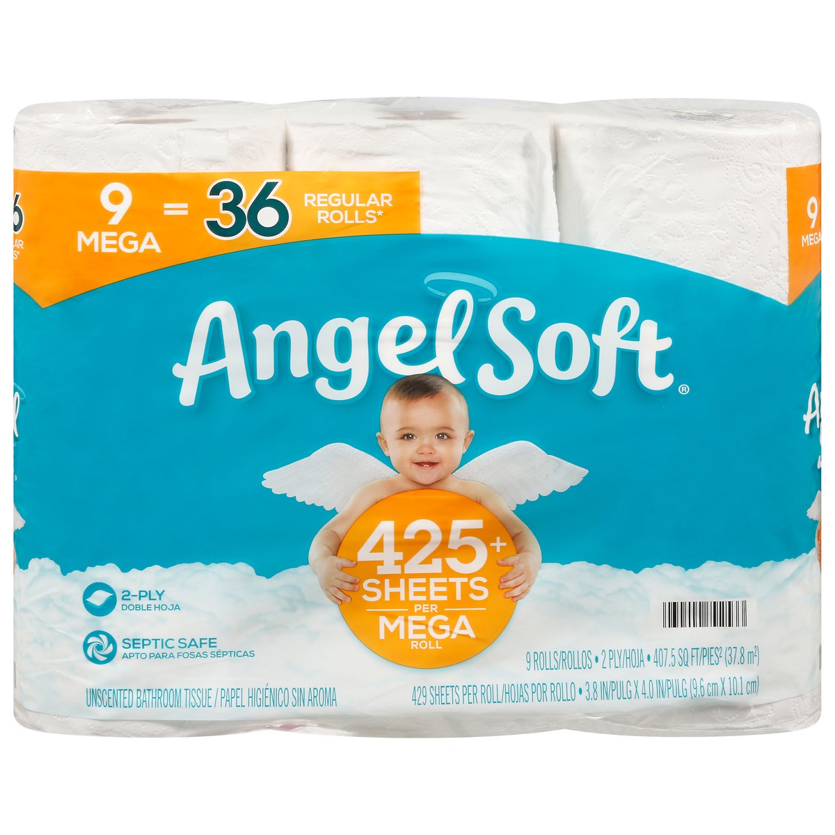 slide 11 of 11, Angel Soft 2-Ply Mega Rolls Unscented Bathroom Tissue 9 ea, 9 ct