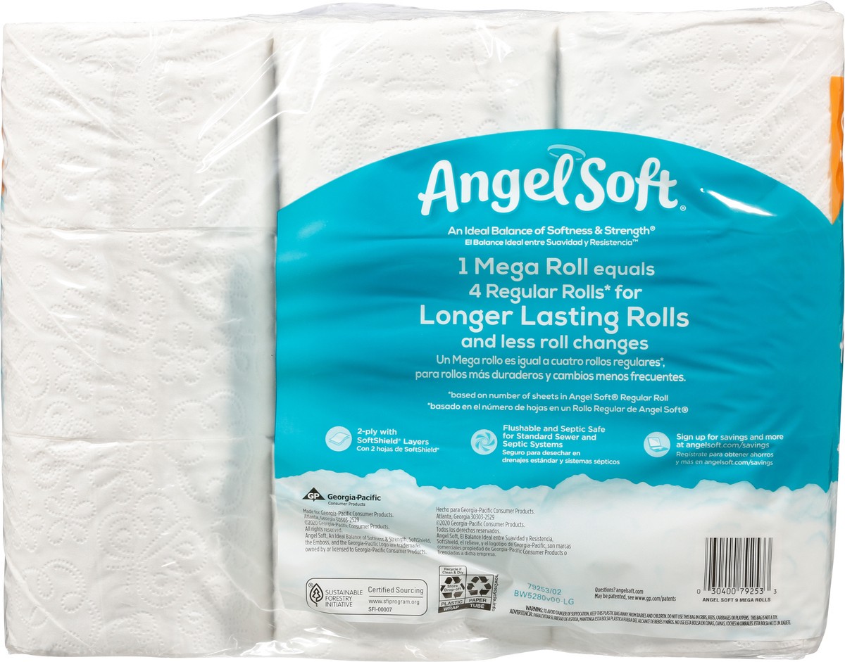 slide 5 of 11, Angel Soft 2-Ply Mega Rolls Unscented Bathroom Tissue 9 ea, 9 ct