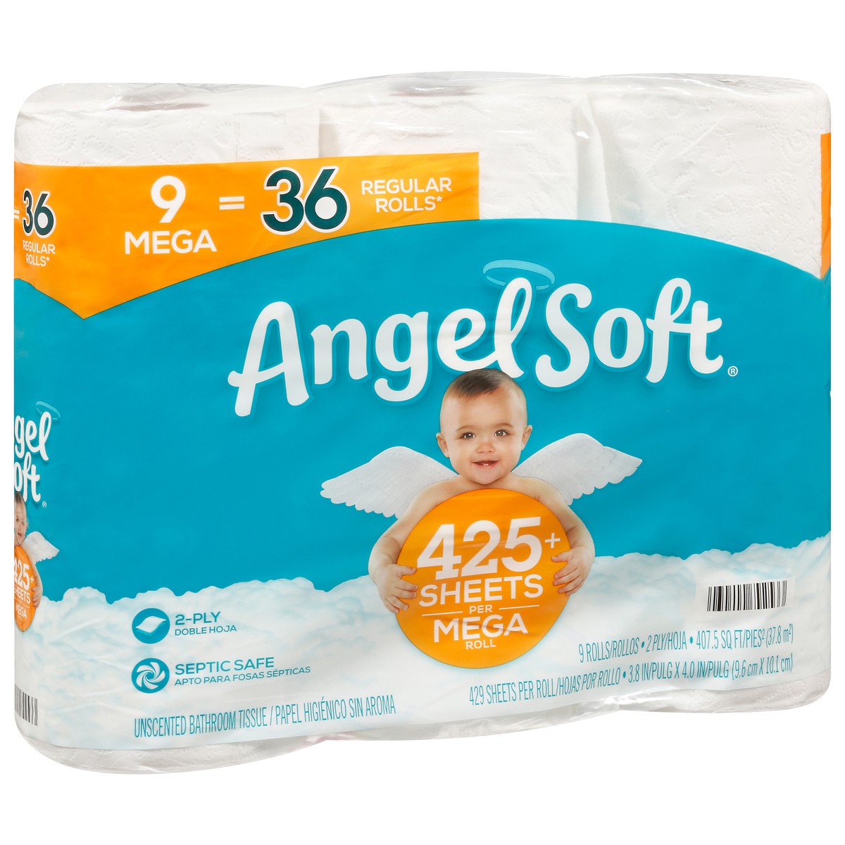 slide 8 of 11, Angel Soft 2-Ply Mega Rolls Unscented Bathroom Tissue 9 ea, 9 ct