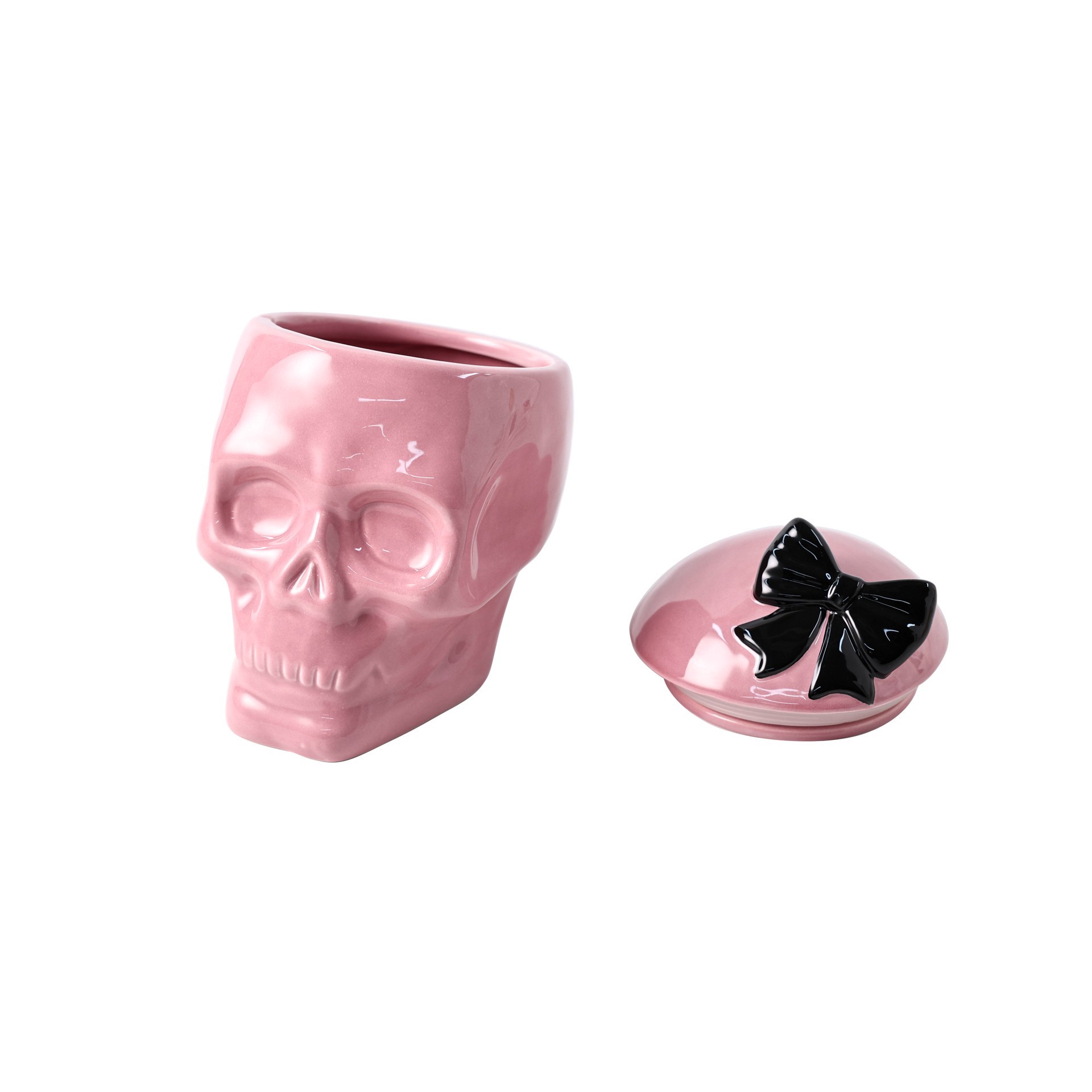 slide 4 of 4, 8" Pink Skeleton Ceramic Cookie Jar By Ashland, 5.8 in x 7.5 in x 8 in