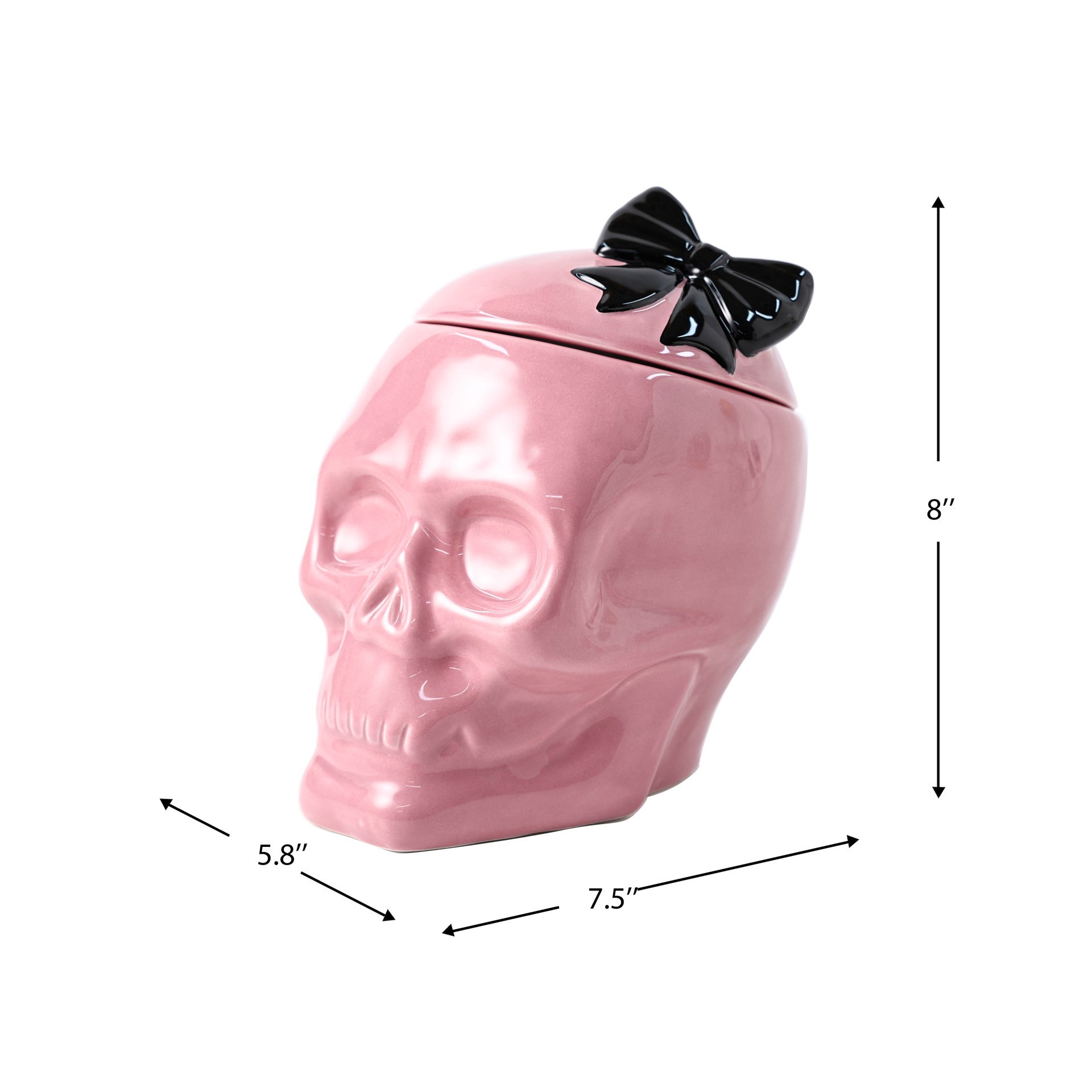 slide 3 of 4, 8" Pink Skeleton Ceramic Cookie Jar By Ashland, 5.8 in x 7.5 in x 8 in