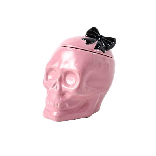 slide 1 of 4, 8" Pink Skeleton Ceramic Cookie Jar By Ashland, 5.8 in x 7.5 in x 8 in